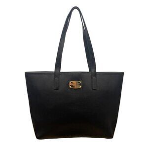Michael Kors Women’s Black Leather Gold Hardware Double Handles Tote Bag
